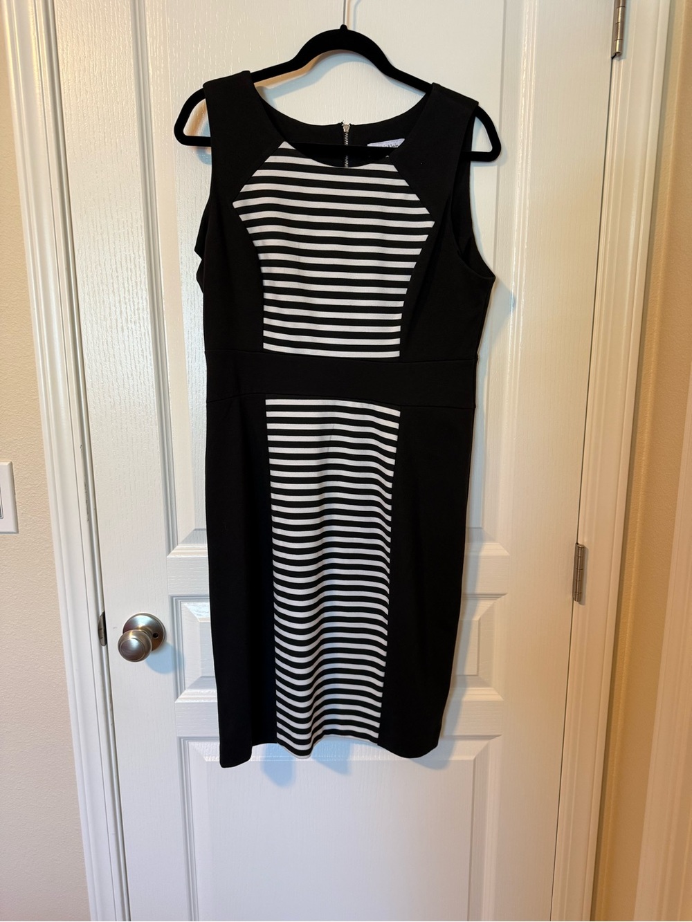 Calvin Klein Black Dress with Black & White Striped Panel